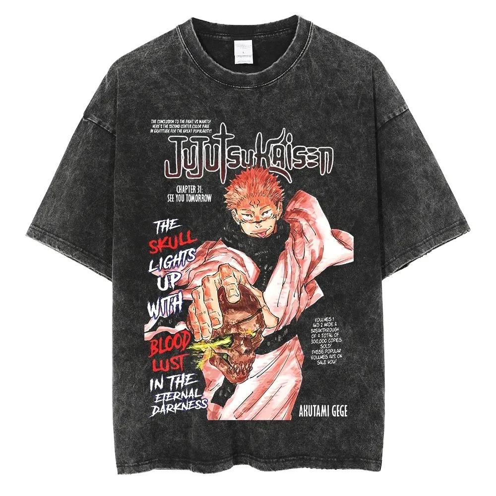 Anime Jujutsu Kaisen Satoru Gojo Graphic Printed Tshirt Mens and Womens Washed Tshirt High Quality Vintage Tshirt Tops