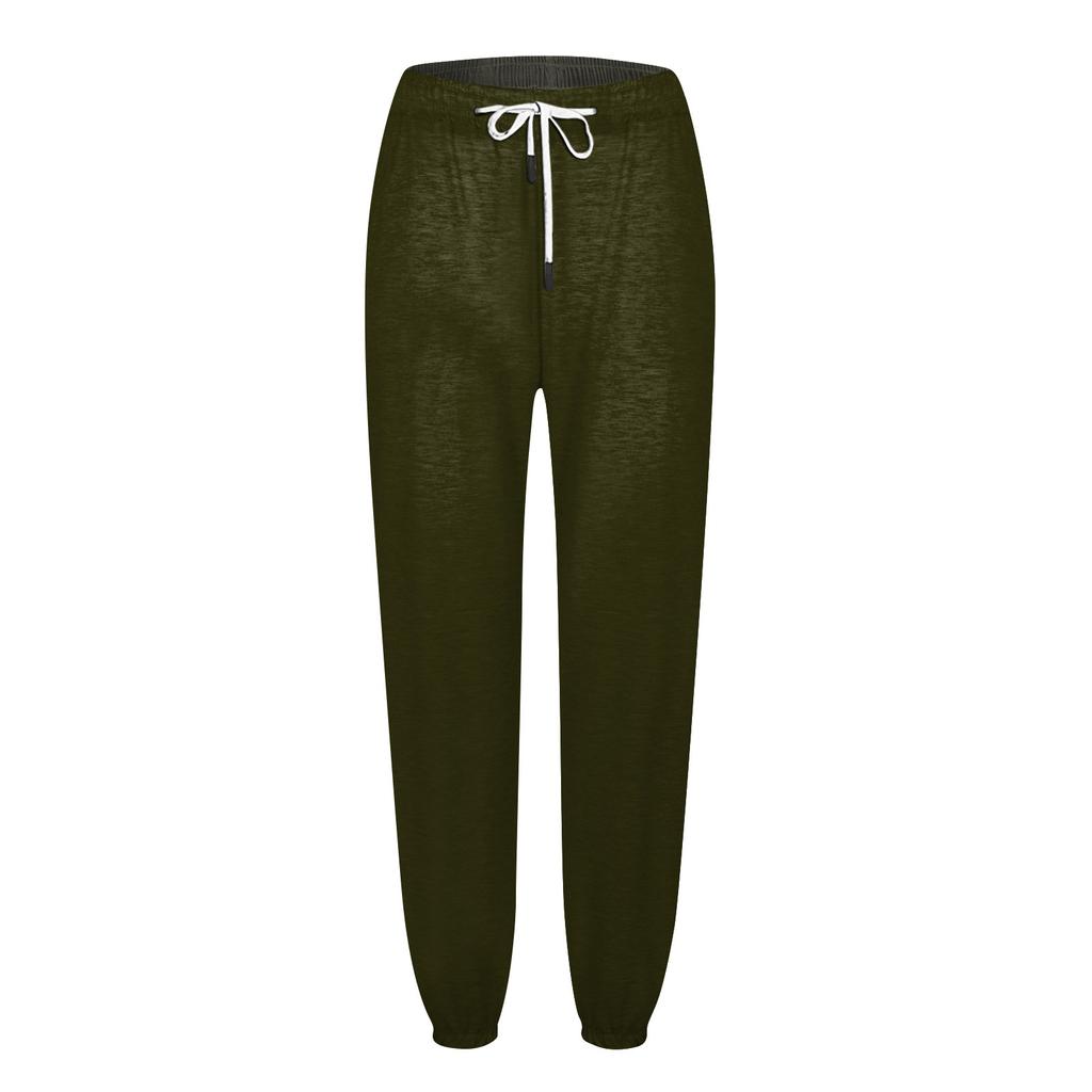 Women's Fashion Solid Colour Casual Drawstring Elastic Waist Drawstring Trousers