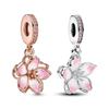 Rotatable Cherry Blossom Dangle Charm Fit Original  Bracelet DIY Women Floral Jewelry Making Spring 2024 New