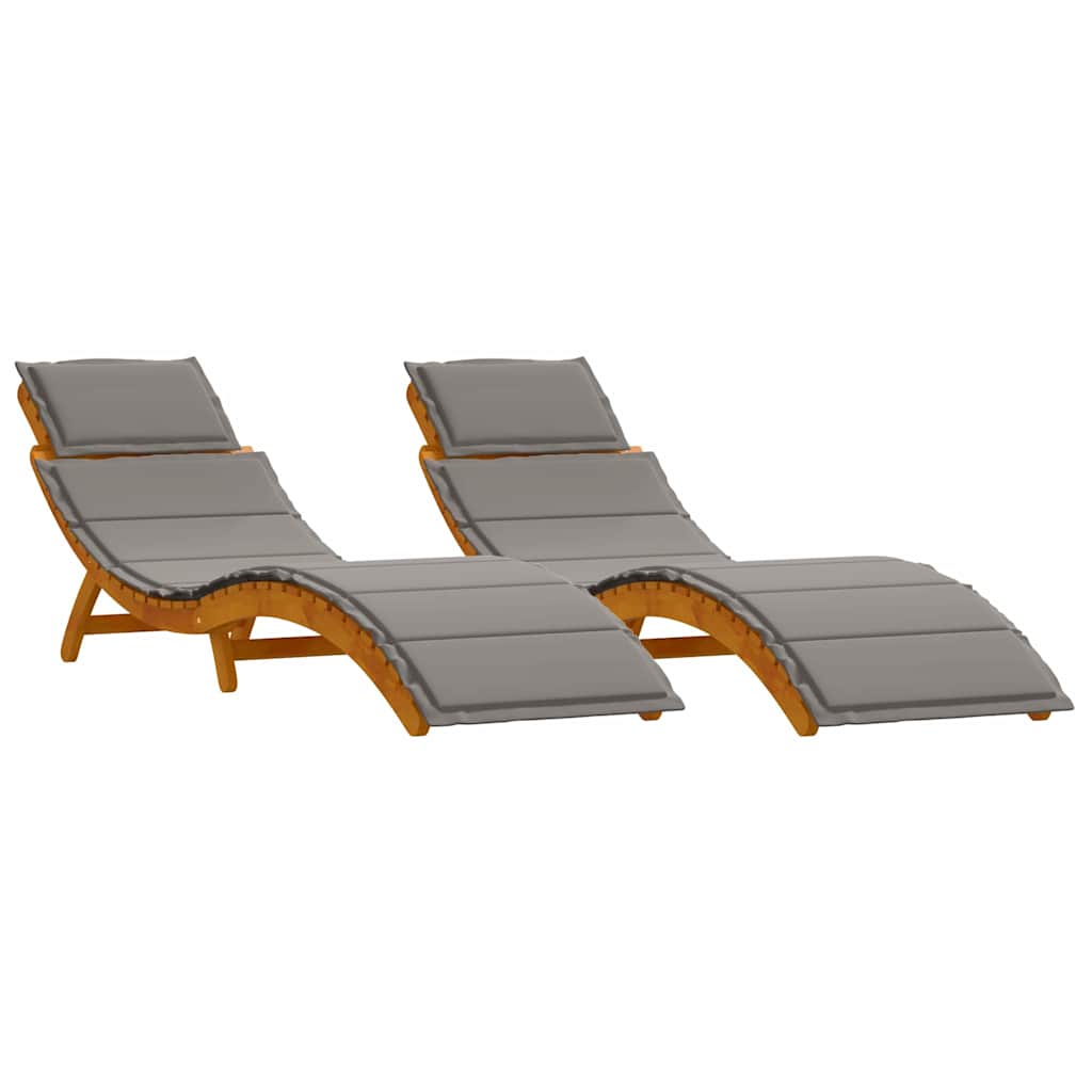 Sun Lounger with Cushions 2 pcs Grey Solid Acacia Wood