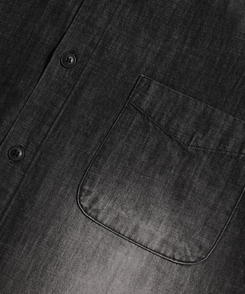 STENDS [M~4Xl] Fade Wash Denim Short Sleeve Shirt_Black