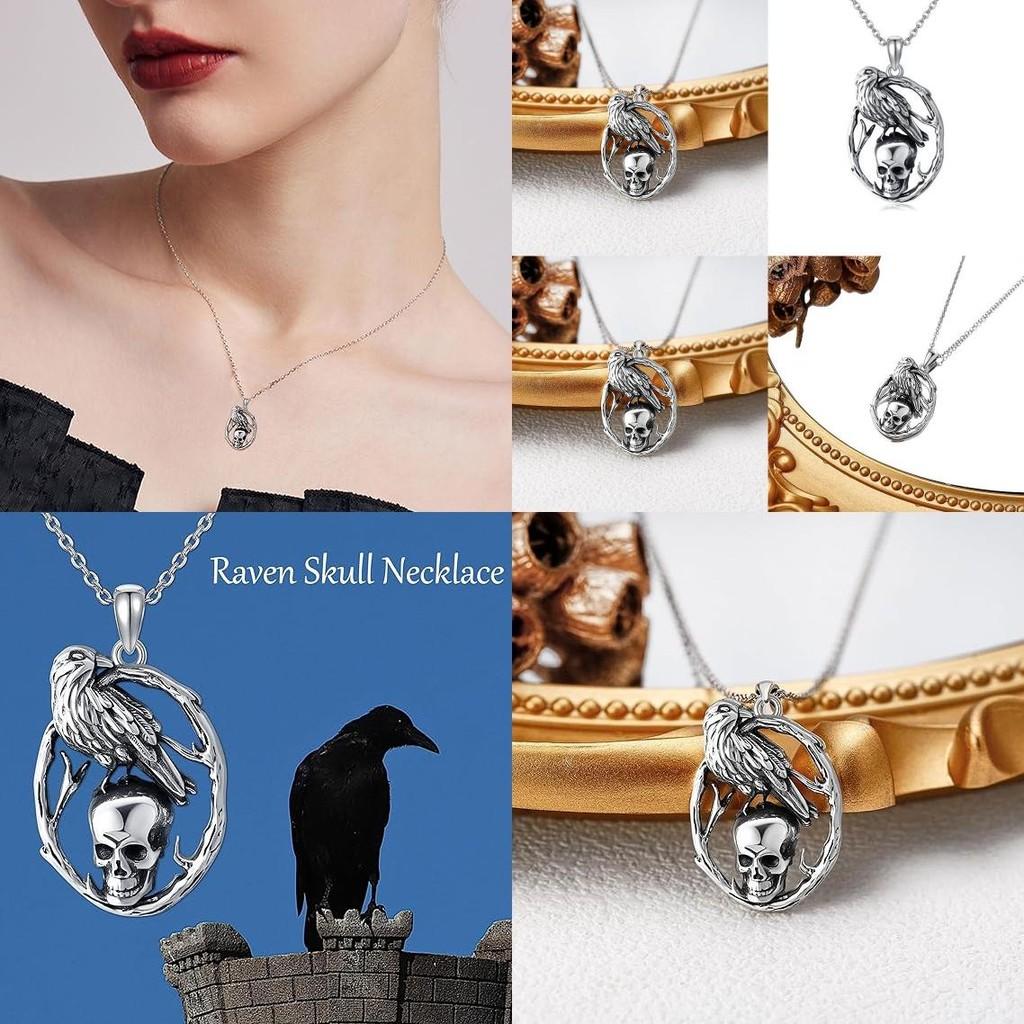 Retro Skull Pendant Necklace In Geometric Shape With Crow Shape Design For Fashion Lovers