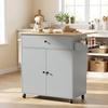 Kitchen Island with Drop Leaf, Rolling Kitchen Storage Trolley on Wheels with Drawer, Spice Rack and Towel Rack, Grey