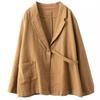 Johnature Woman Autumn Casual Solid Color Loose Long Sleeves Coat Splicing V-Neck Chinese Style Vintage Coat
