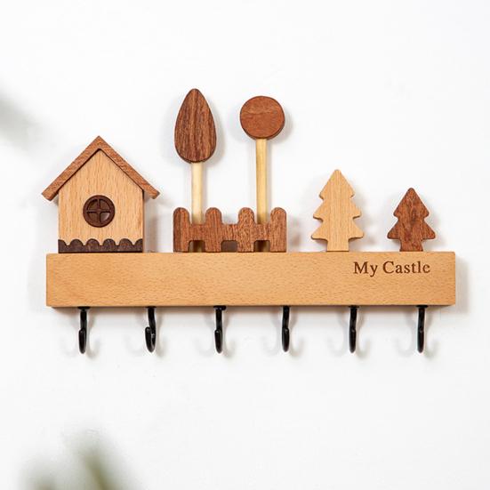 Деревянная ключница в деревенском стиле Вешалка с декоративными 6 настенными крючками Ключница для прихожей для ключей