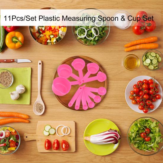 11Pcs/Set Plastic Measuring Spoon & Cup Set BPA-Free Baking Measuring Tool for Flour Sugar Salt Liquid Multifunctional Kitchen Household Meter