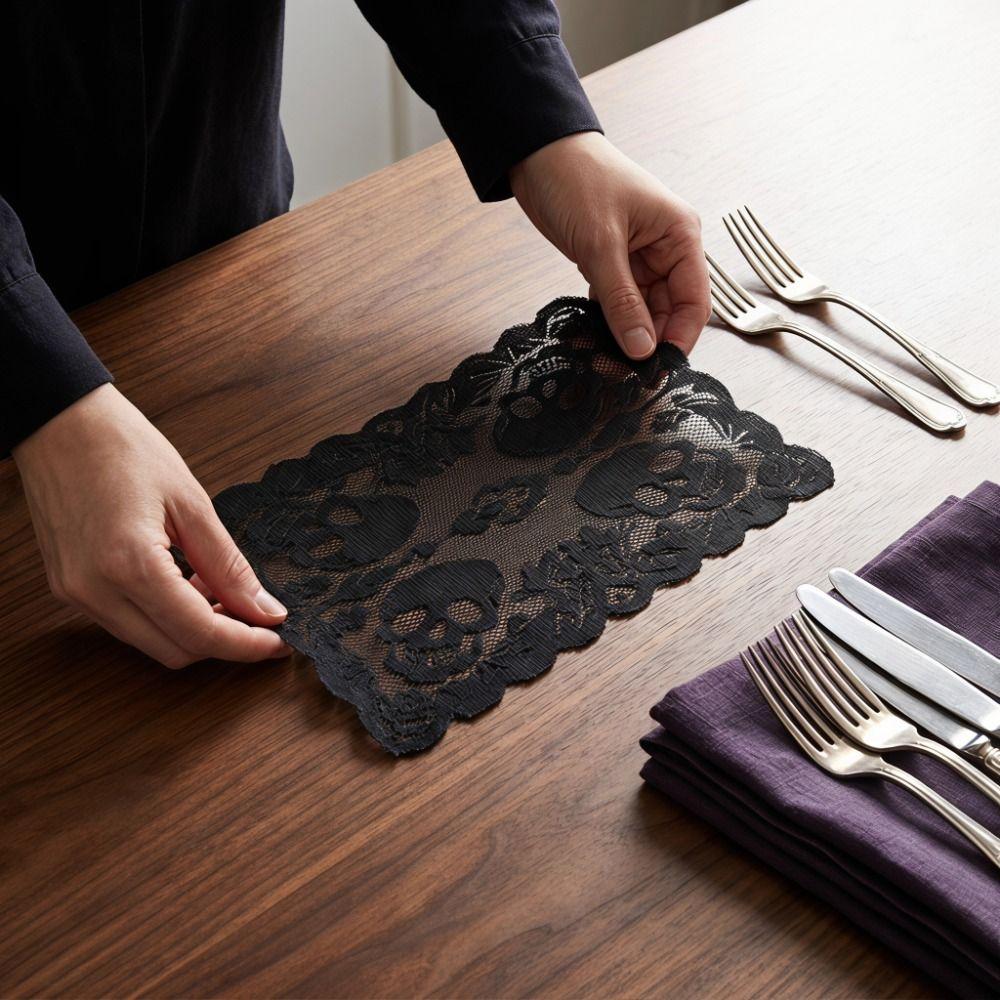 Spider Web Halloween Placemats Skeleton Bat Table Napkins Dark Lace Table Mat Table Decorations