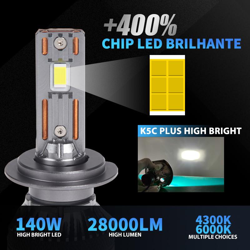 DAWN KNIGHT 140W K5C PLUS H7 H11 H1 H4 Светодиодная лампа для фар 4300K LED HB3 HB4 Двойная медная трубка Светодиодный комплект для автомобиля 12V 2 шт.