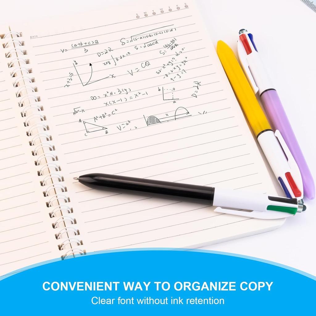 8-Pack Multicolor Ballpoint Pens with Stylus Tip - 4 Colors in One (Red, Blue, Black, Green) 1.0mm Smooth Writing for Planners