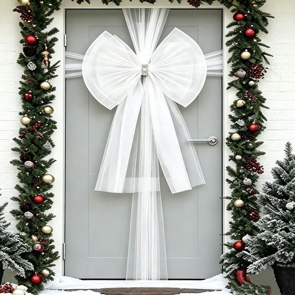 Large Size Christmas Door Bow Long Ribbon Large Ribbon Bow Decorative Door Bow Home Decoration