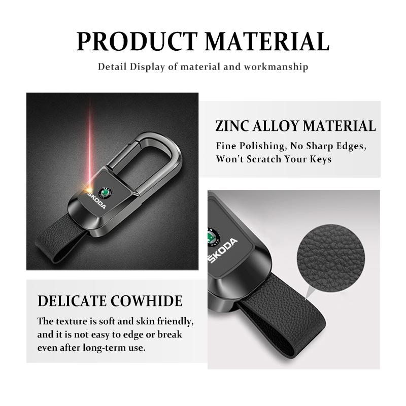 VIJT4 For Skoda 2026 Metal Keyrings Keychain Leather Key Rings Spring Snap S Kodiaq Octavia 2 3 Yeti Karoq Rapid Fabia VII VRS