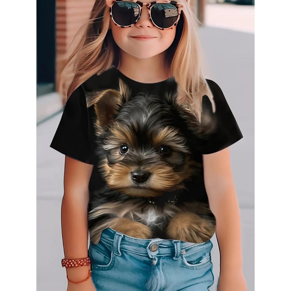 Children's clothing girl T-shirt short sleeved children's T-shirt cute animal print casual round neck girl's top children's summer clothes