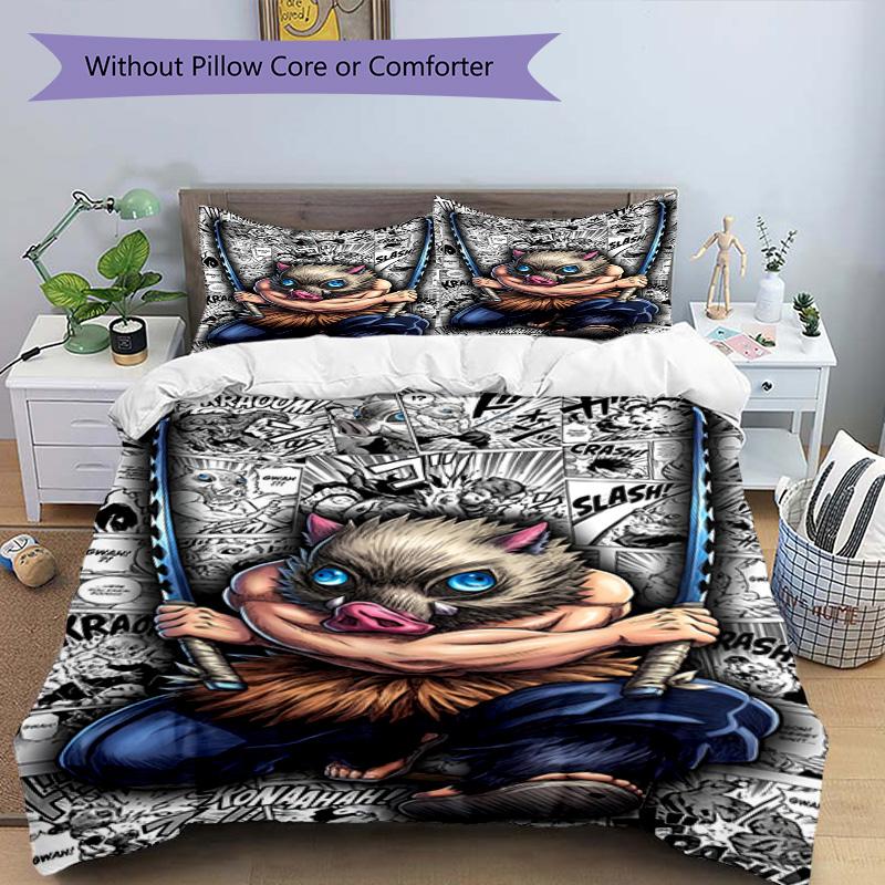3pcs Duvet Cover Set (1*Duvet Cover + 2*Pillowcase, Without Core), Demon Slayer Print Bedding Set, Bedroom Decor, All‑Season, Birthday Gift