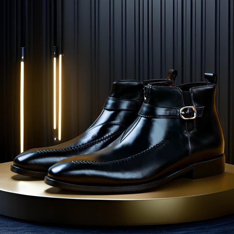 Модные мужские роскошные ботинки челси из натуральной кожи, высотой до щиколотки, высокого качества, на резинке, с ремешком с пряжкой, с отрезным носком, черные базовые ботинки, ботильоны, мужские
