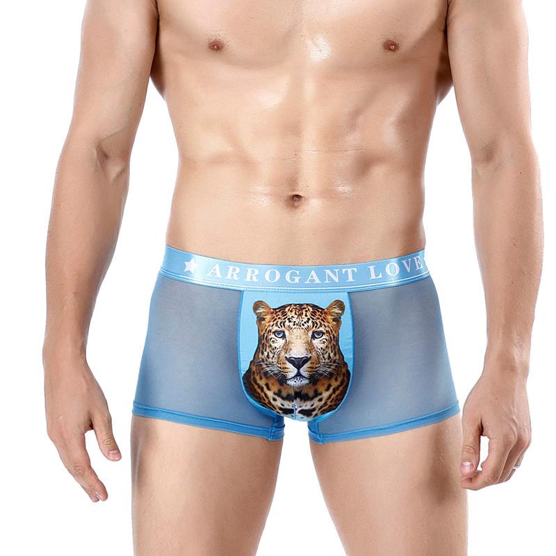 Мужские трусы-боксеры с сетчатым принтом, модные мужские летние трусы с леопардовым принтом, ледяные, дышащие, короткое нижнее белье с четырьмя углами