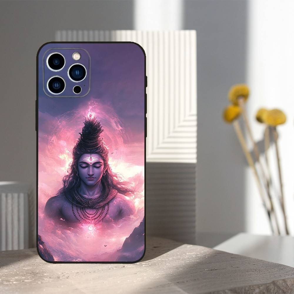 Индийская мифология Лорд Шива Чехол для телефона iPhone 13,12,15,14,11,16,17,Plus,Pro Max,XS,X,XR,SE,Mini,8,7,Мягкий силикон Черный