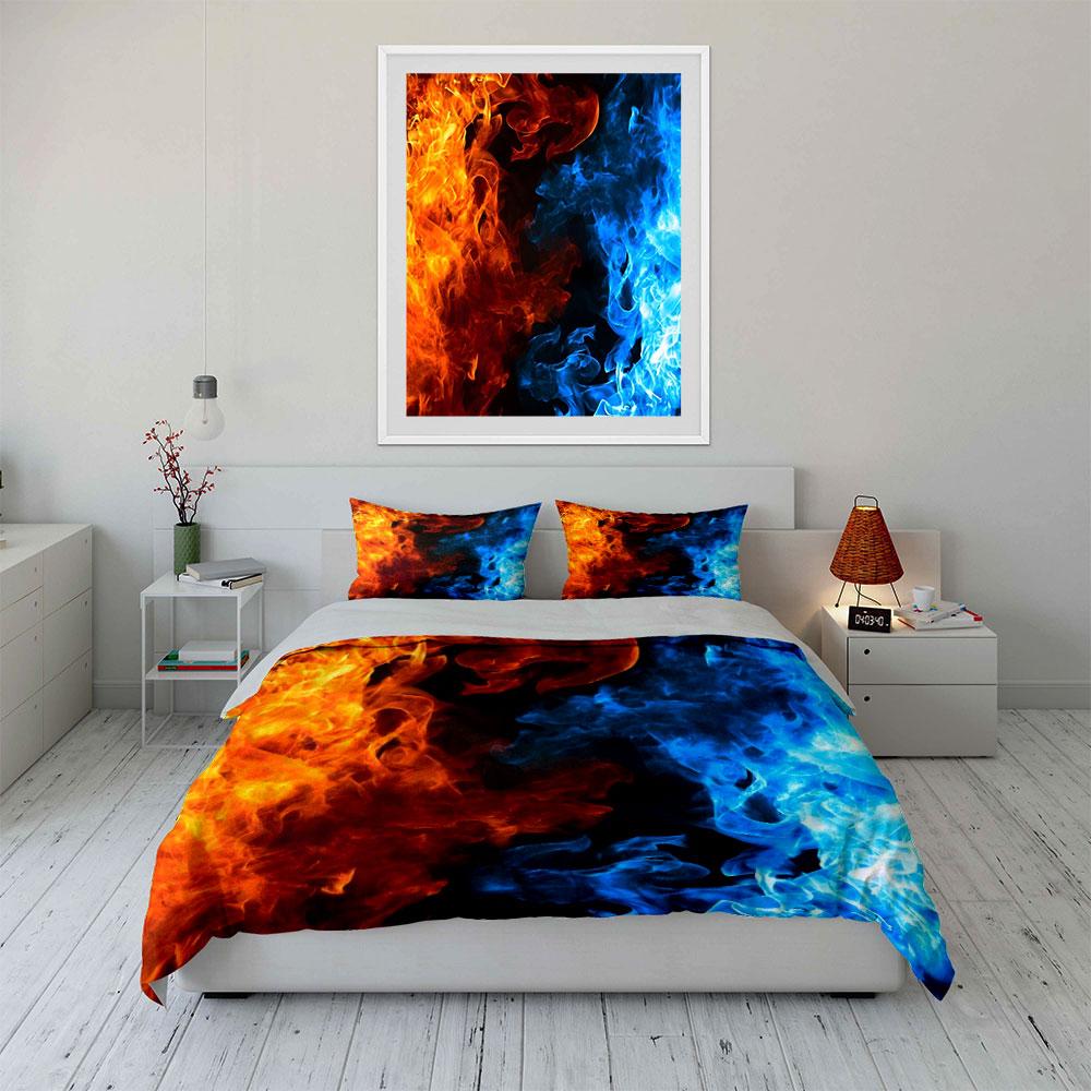 "Fire and Ice Art Decor" Bedding Set with 1 Duvet Cover 2 Pillowcases Single Double King Queen, Gift