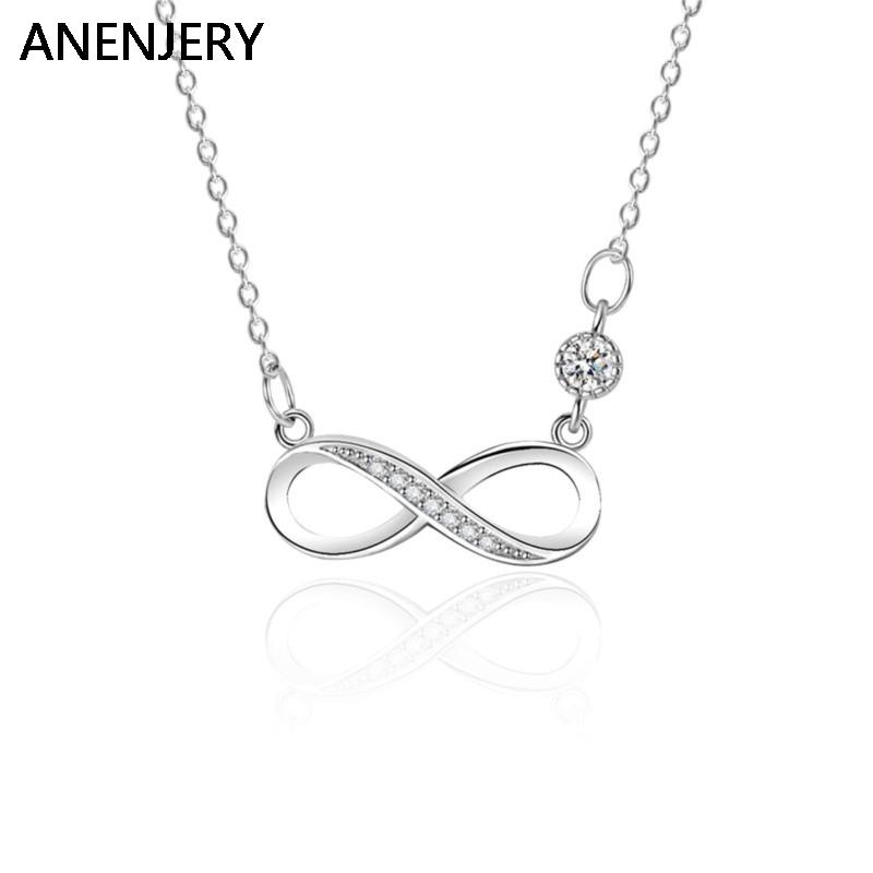 ANENJERY Zircon Number Eternity Necklace for Women Simple All-match Clavicle Chain Jewelry Birthday Gift