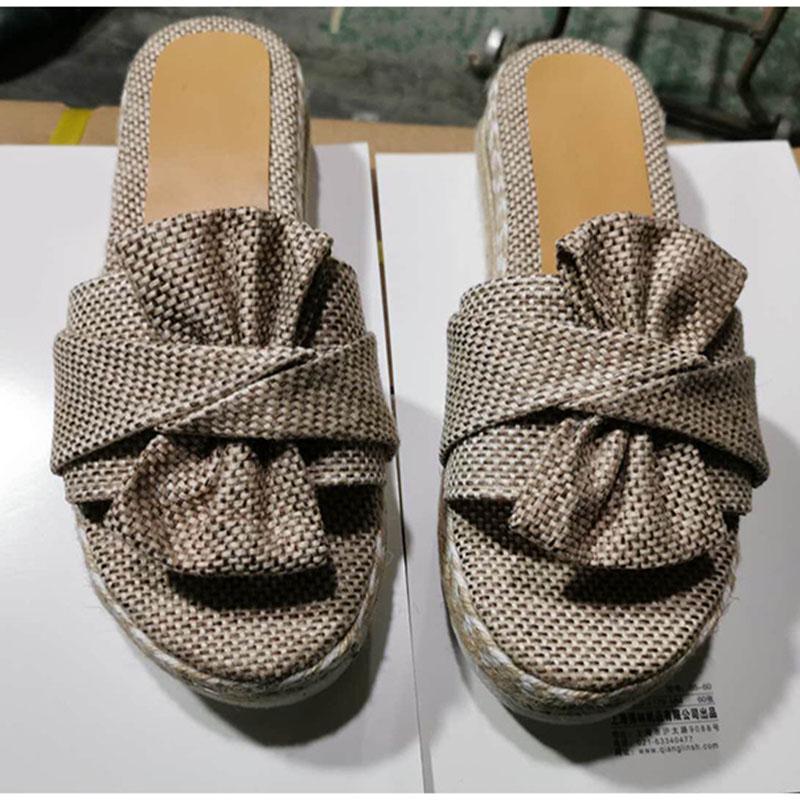 Женские шлепанцы, шлепанцы с бантом, женские уличные пляжные туфли с открытым носком, женские повседневные удобные сандалии на плоской платформе, женские летние