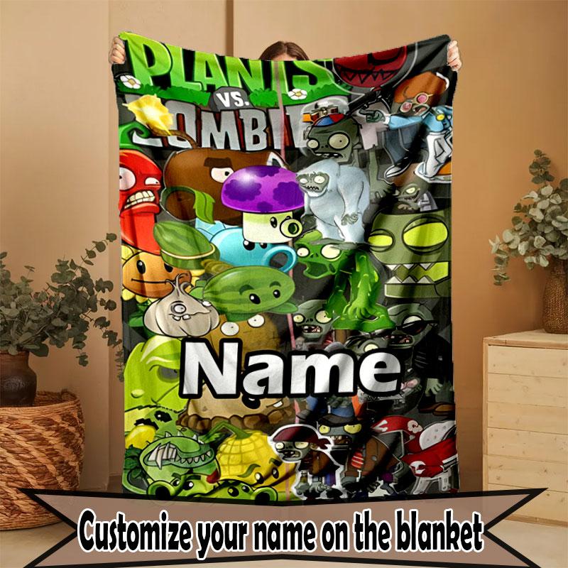 Custom Name Personalized Plants vs. Zombies Print Blanket, Home Decor, Bedroom, Sofa, Camping, Couch, Gifts for Birthday Christmas