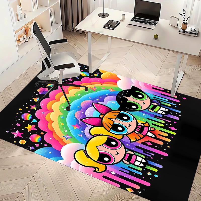 The Powerpuff Girls Printed Absorbent Washable Carpet, Non-Slip Bathroom Mats, Kitchen Rugs, Yoga Mat,Living Room Entrance, Camping Picnic Rugs