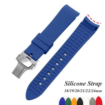 Изогнутый силиконовый ремешок для Swatch с пряжкой из нержавеющей стали 20 мм 22 мм Мужской Женский Мягкий Водонепроницаемый Сменный ремешок для часов для Seiko