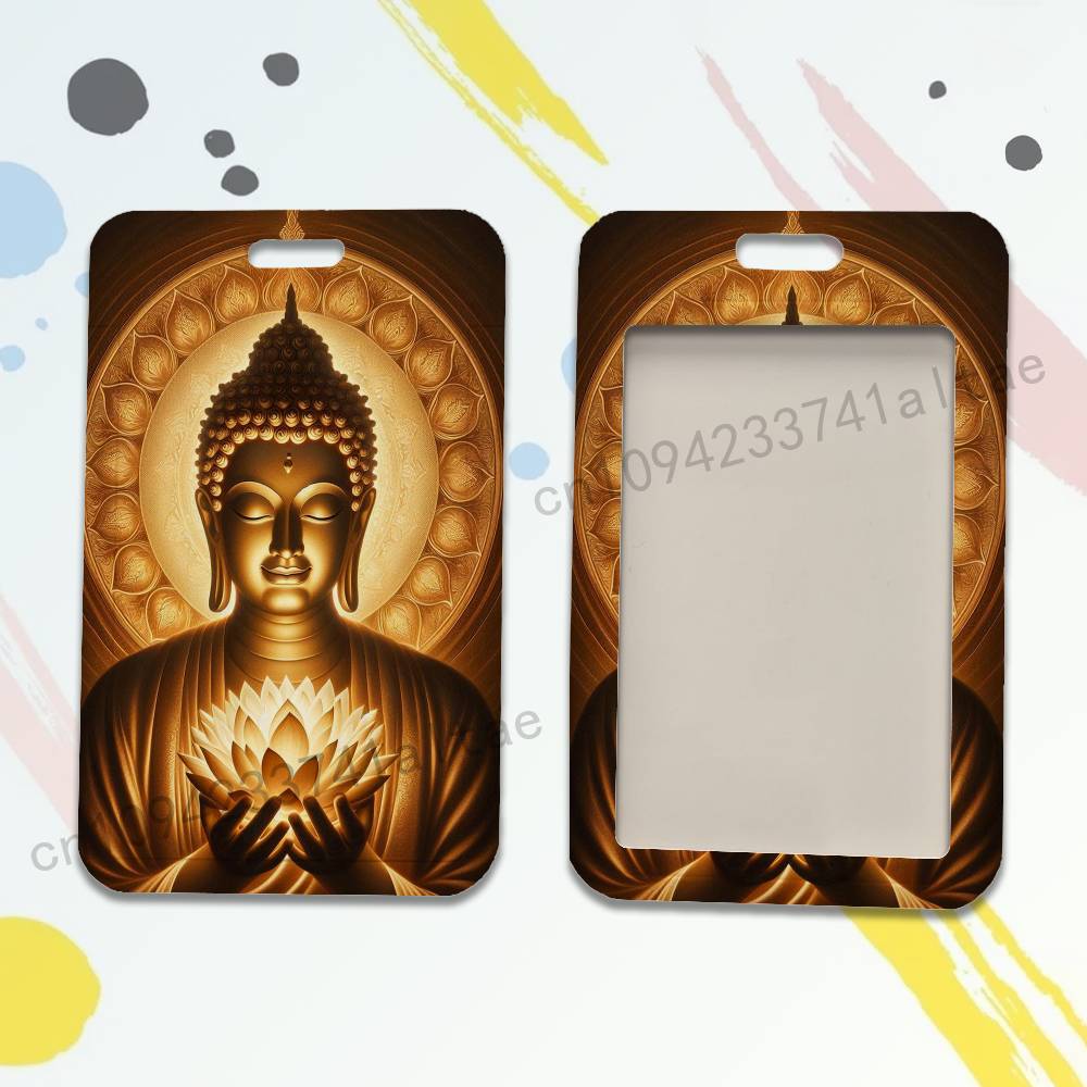 Buddha Belief Art Badge Holder Pass Bus Work Card Cover Chest Pocket Students Card Holder Small Gift