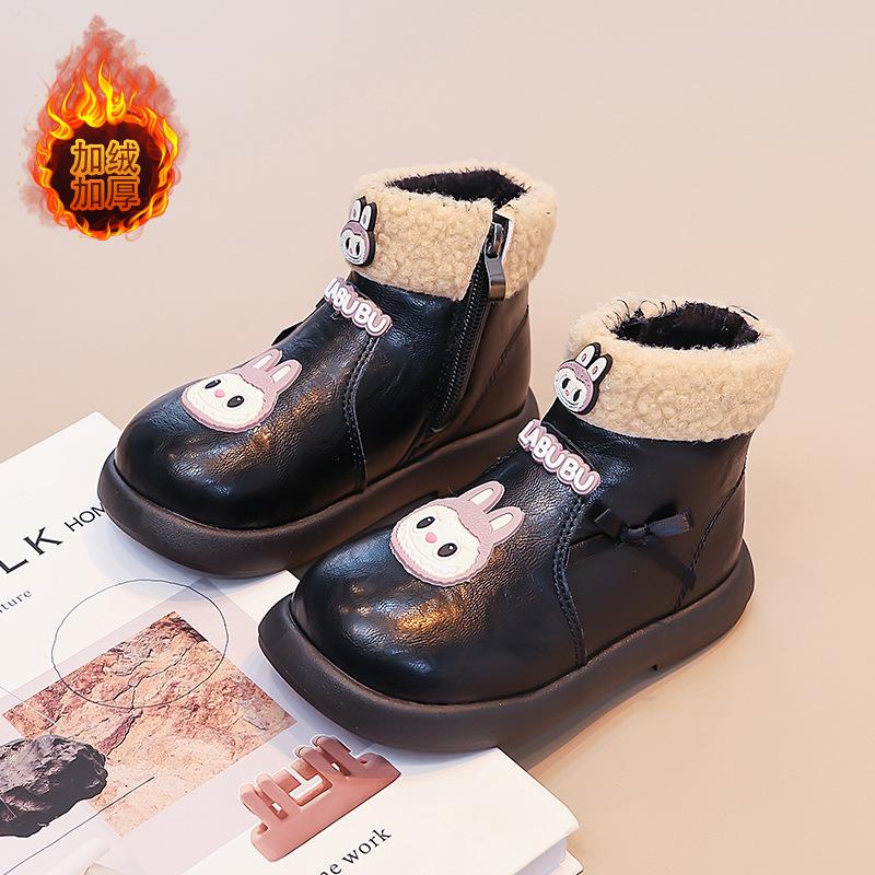 [Kids Cartoon Fleece Lined Ankle Boots Winter Warm Cotton Boots for Girls Toddler Martin Boots with Thick Sole]