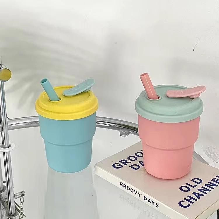 Water bottle Xiaohongshu high value dopamine water cup home office silicone straw cup children's cup heat-resistant and anti-drop