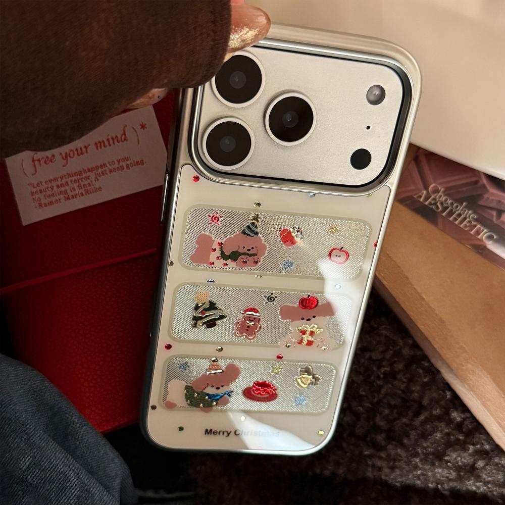 Рождественский чехол-окошко с щенком для Apple iPhone 17 Pro Max и iPhone 16, Гальванизированный Позолоченный Милый Защитный Чехол.