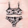Women's Sexy Lingerie Two-piece Flocking Black Mesh Seductive Sexy Lingerie EMA