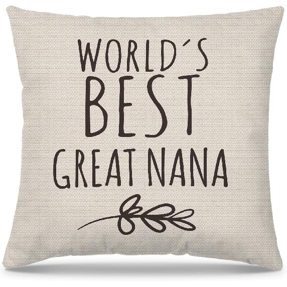 Great Nana Gifts Pillow Covers 18x18, Best GG Gift for Mother's Day Birthday, World's Best Great Nana Decorative Throw Pillow Cover for Home Bedroom