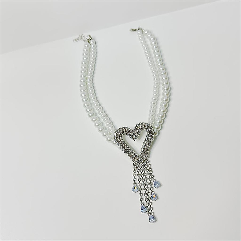 Мода Легкая Роскошь Высокий Туксика Чувство Двойной Жемчуг Вспышка Бриллиант Любовь Кисточка Ожерелье Ожерелье Цепочка на Шею Цепочка на Ключицу