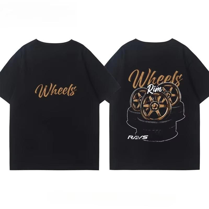 Japanese RAYS Wheel Rim TE37 Wheel Hub Modified Car Short Sleeve Mens and Womens Summer Cotton Versatile T Shirt Tide Ins