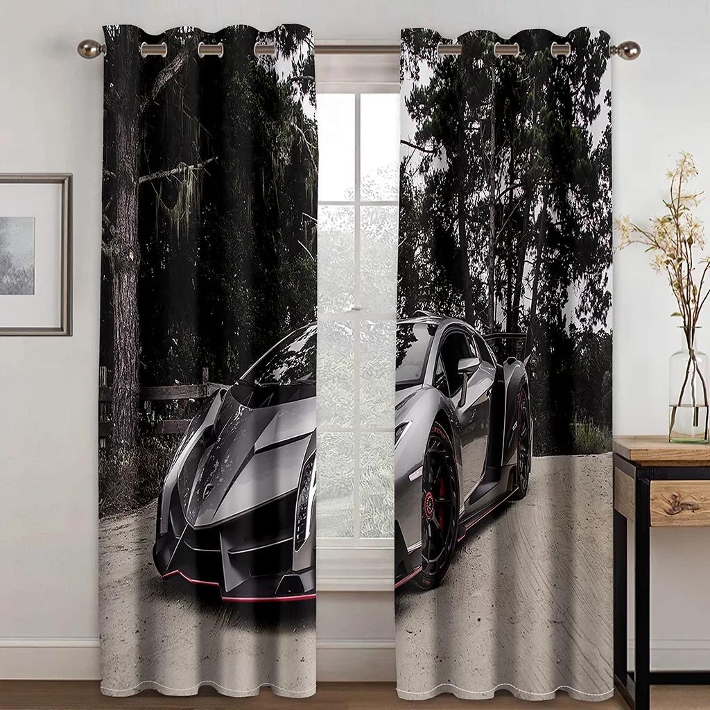 Черный крутой спортивный автомобиль фильм принт узор современные мальчики шторы окна для гостиной спальни кухни 2 шт декор