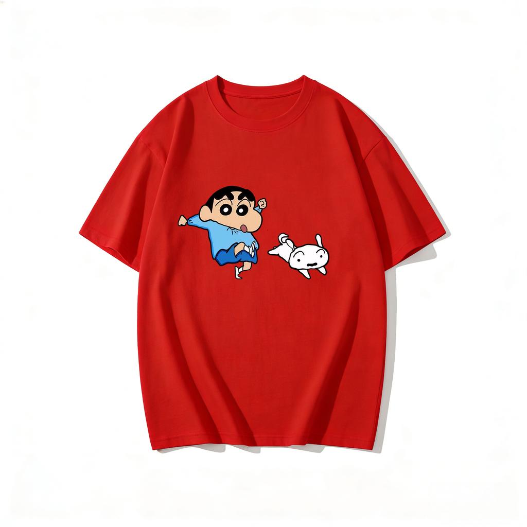 2026 New Crayon Shinchan Shiro Print TShirt Cute Anime Cartoon Family Matching Tees Casual Cotton Short Sleeve Tops Couple