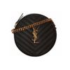 Ysl Vinyle Золотой Логотип Цепочка Стеганая Кожа Маленькая Круглая Сумка Через Плечо Женские Сумки Черный 610436-1GF07-1000