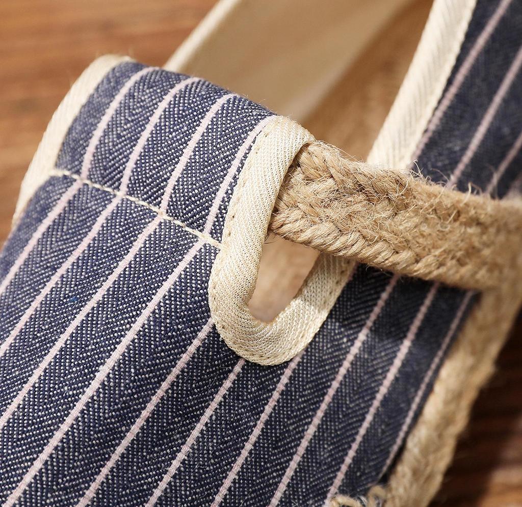 2025 Women’s Trendy Slip-On Shoes: Spring & Fall Vertical Stripe Cotton-Linen, College Style, Round Toe Hemp Design