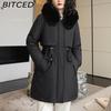BITCED Winter Parka - Women's Relaxed-Fit Mid-Length Cotton Coat with Large Fur Collar