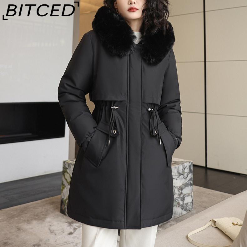 BITCED Winter Parka - Women's Relaxed-Fit Mid-Length Cotton Coat with Large Fur Collar