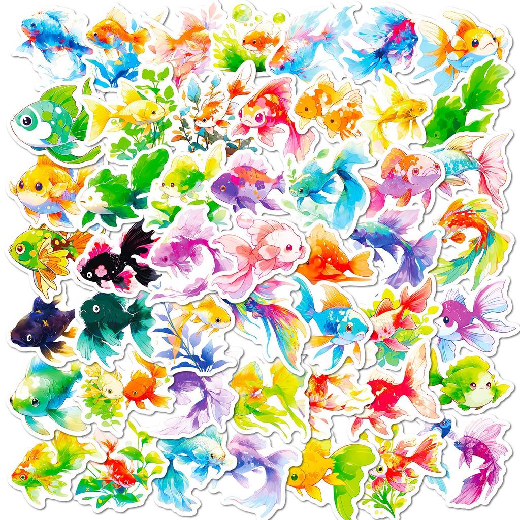 50 Colorful Small Fish Stickers New Products Tropical Underwater Ocean Cute Cartoon Small Goldfish Graffiti Stickers