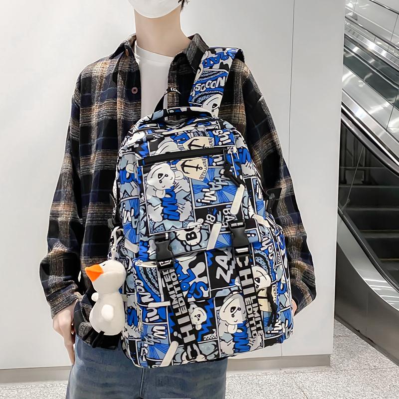Middle School Student Schoolbag Women Cartoon Print Backpack Men Large Capacity Backpack