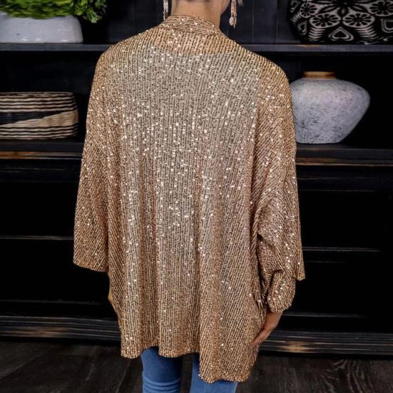 Женский осенне-зимний свободный кардиган, пальто с открытой передней частью и длинными рукавами, блестящая верхняя одежда с блестками, вечерние блестящая шаль, куртка