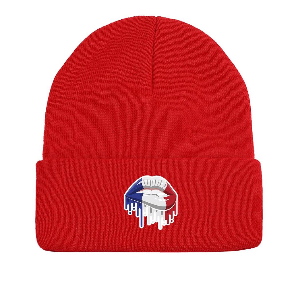 France Flag Mouth Winter Knit Cap Beanie, Patriotic Man Cap Versatile Autumn Unisex Gorro Knitted Hat Beanie