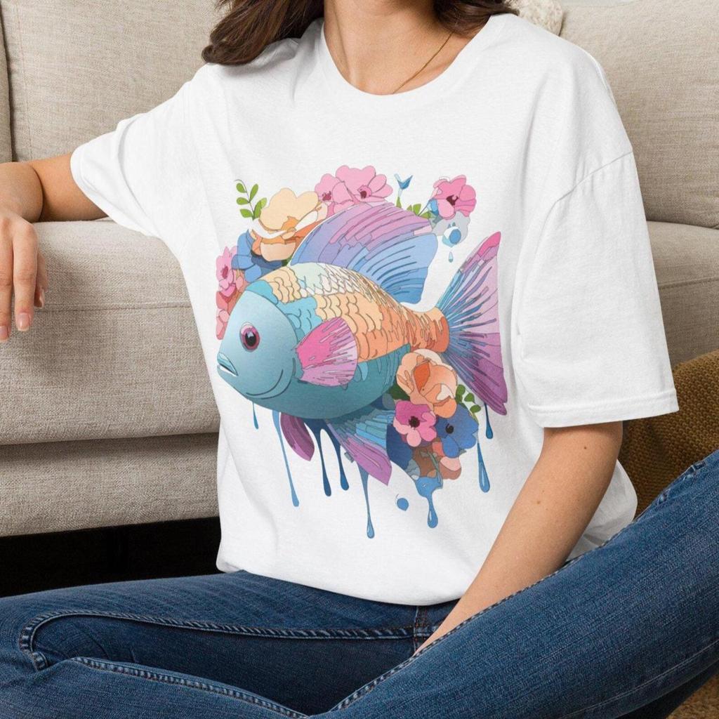 Colorful Koi Floral Fish T-Shirt | Pastel Watercolor Fish Tee Animal Tee Shirt