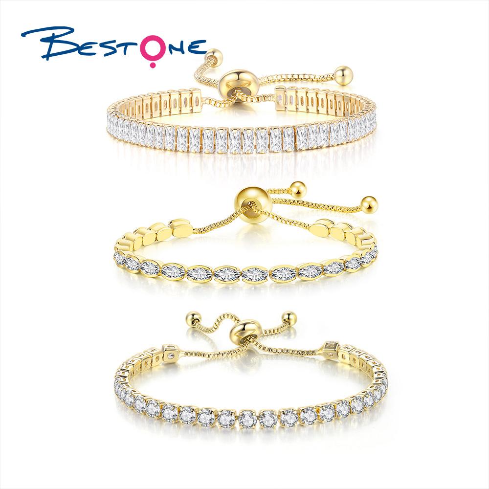 Bestone Luxury 18K Gold Plated Geometric Crystal Bracelet Personality Sparkling Cubic Zircon Tennis Chain Bangle Bracelet