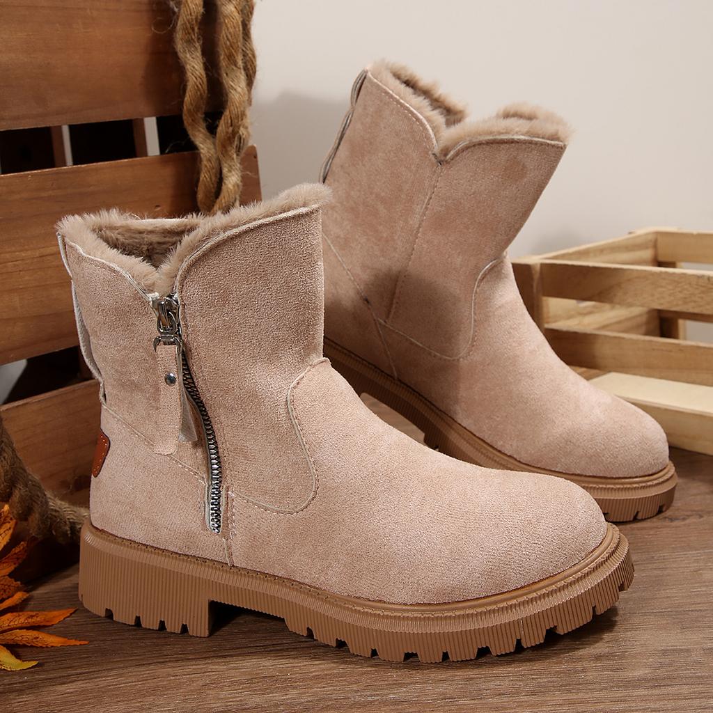 Модные дизайнерские ботинки на платформе Нескользящие короткие плюшевые балетки Замшевая обувь Женская НОВИНКА Зимние ботинки Женские Зимние Теплые Модные Удобные Туфли