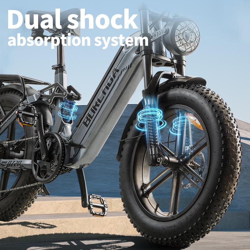 All‑Terrain Step‑Thru Fat Tire Electric Commuter Bike BURCHDA 1000W Peak Motor 20 Inch 7‑Speed Hydraulic Brake AZ20-Gris