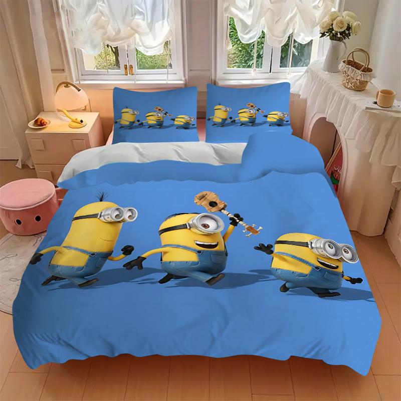 Minions Blue Background Print 3Pcs Bedding Setduvet Cover With 2 Bedropillowcase Home Birthday Gift