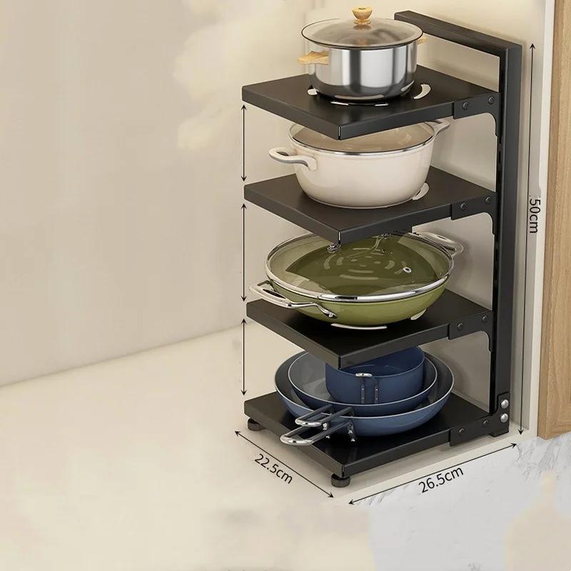 Кухонная стойка для хранения Регулируемая стойка для тарелок и кастрюль из углеродистой стали Свободная многоярусная защелкивающаяся напольная стойка для кастрюль Кухонное хранение
